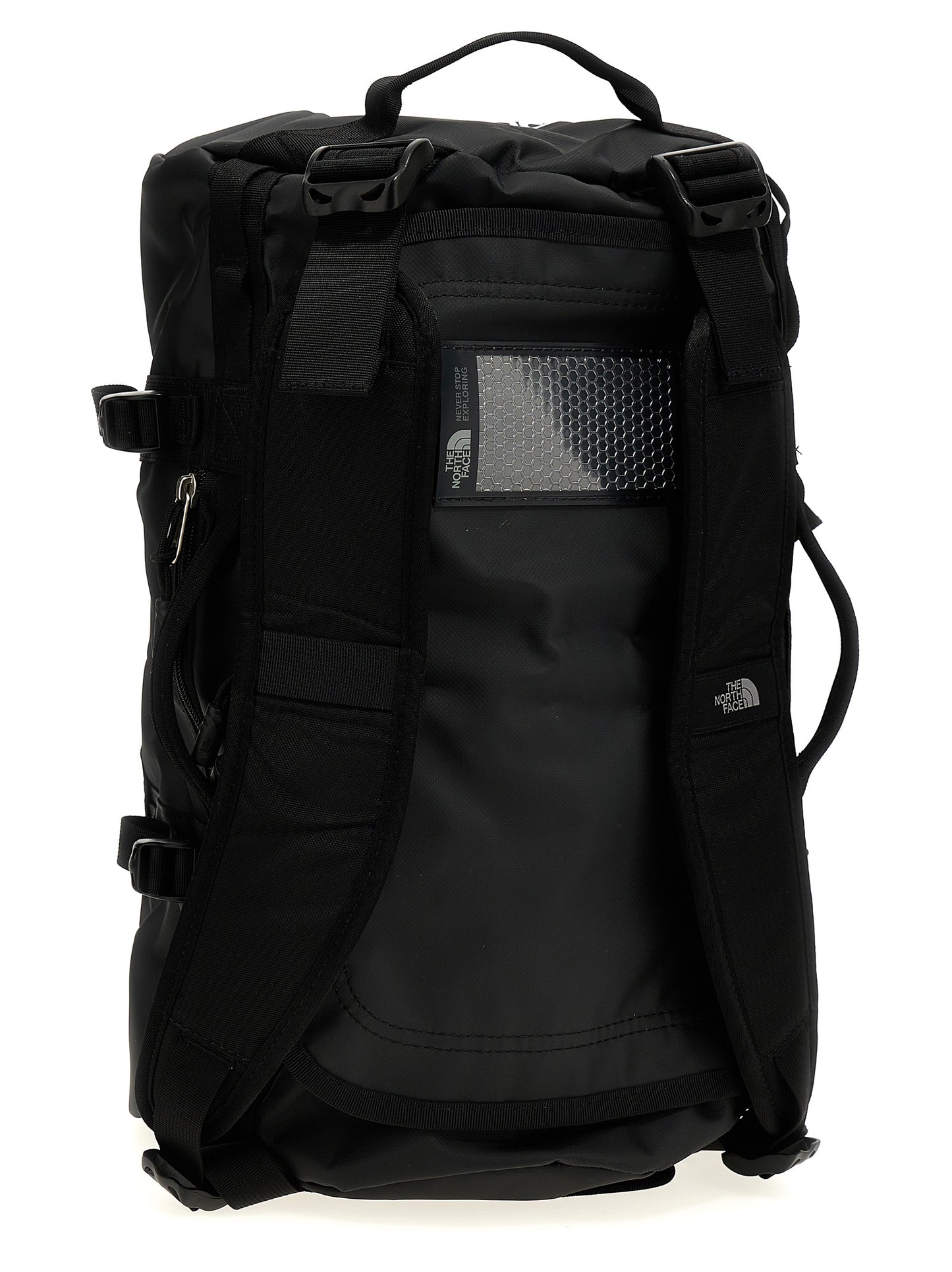 Travel Backpack by The North Face for unisex in lyocell polyester mesh black features an ultra-portable silhouette from the Base Camp Duffel Lyocell Polyester Mesh Travel Backpack range, with a secure , ample , and versatile backpack-strap, adjustable-strap & handle.