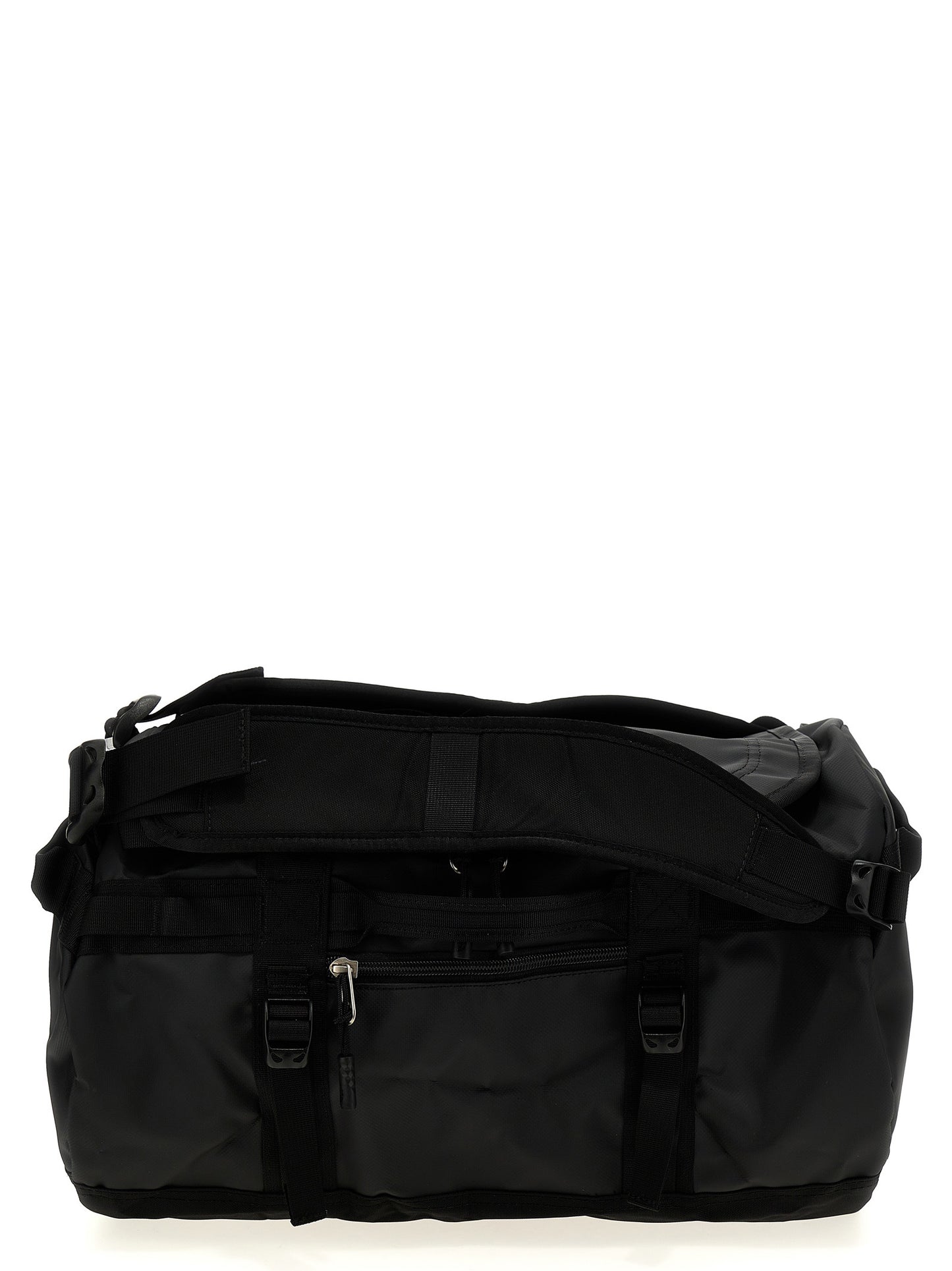 Travel Backpack by The North Face for unisex in lyocell polyester mesh black features a fashionable silhouette, showcasing the Base Camp Duffel Lyocell Polyester Mesh Travel Backpack design with a secure , ample , and versatile backpack-strap, adjustable-strap & handle.