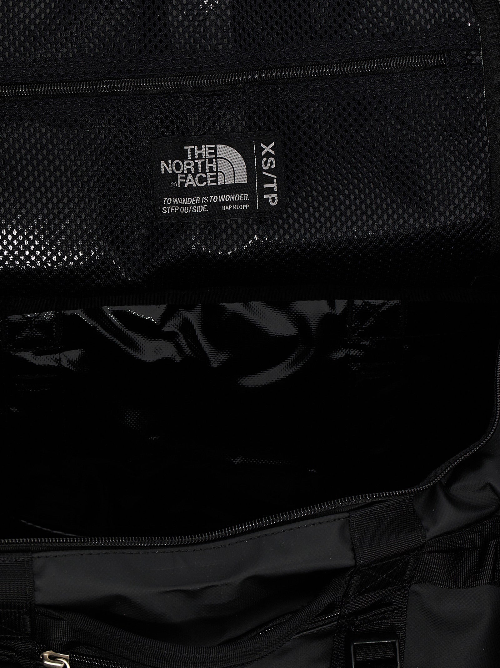 Travel Backpack by The North Face for unisex in lyocell polyester mesh black showcases a urban-chic Base Camp Duffel Lyocell Polyester Mesh Travel Backpack design, featuring a secure with urban-chic and versatile backpack-strap, adjustable-strap & handle.