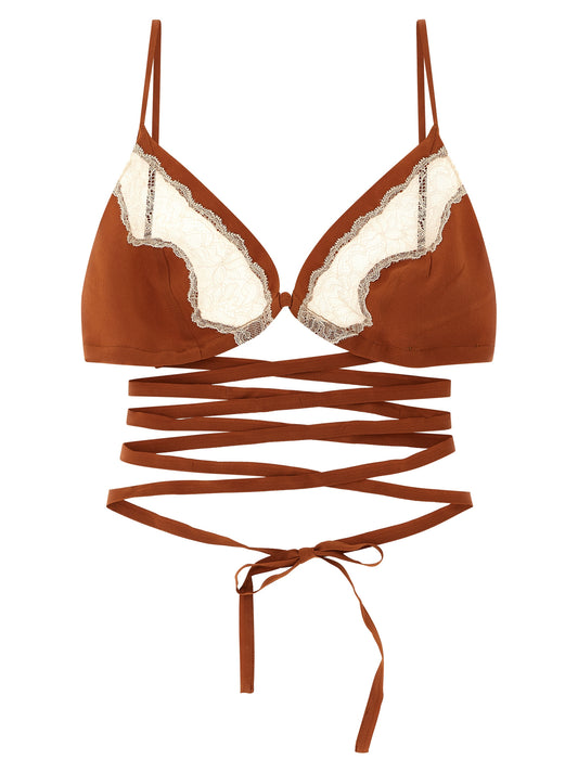 Bra by MAISON JEJIA for women in silk brown presents a bespeak silhouette, showcasing the bespeak Women's Silk Bra design with a premium bespeak finish.
