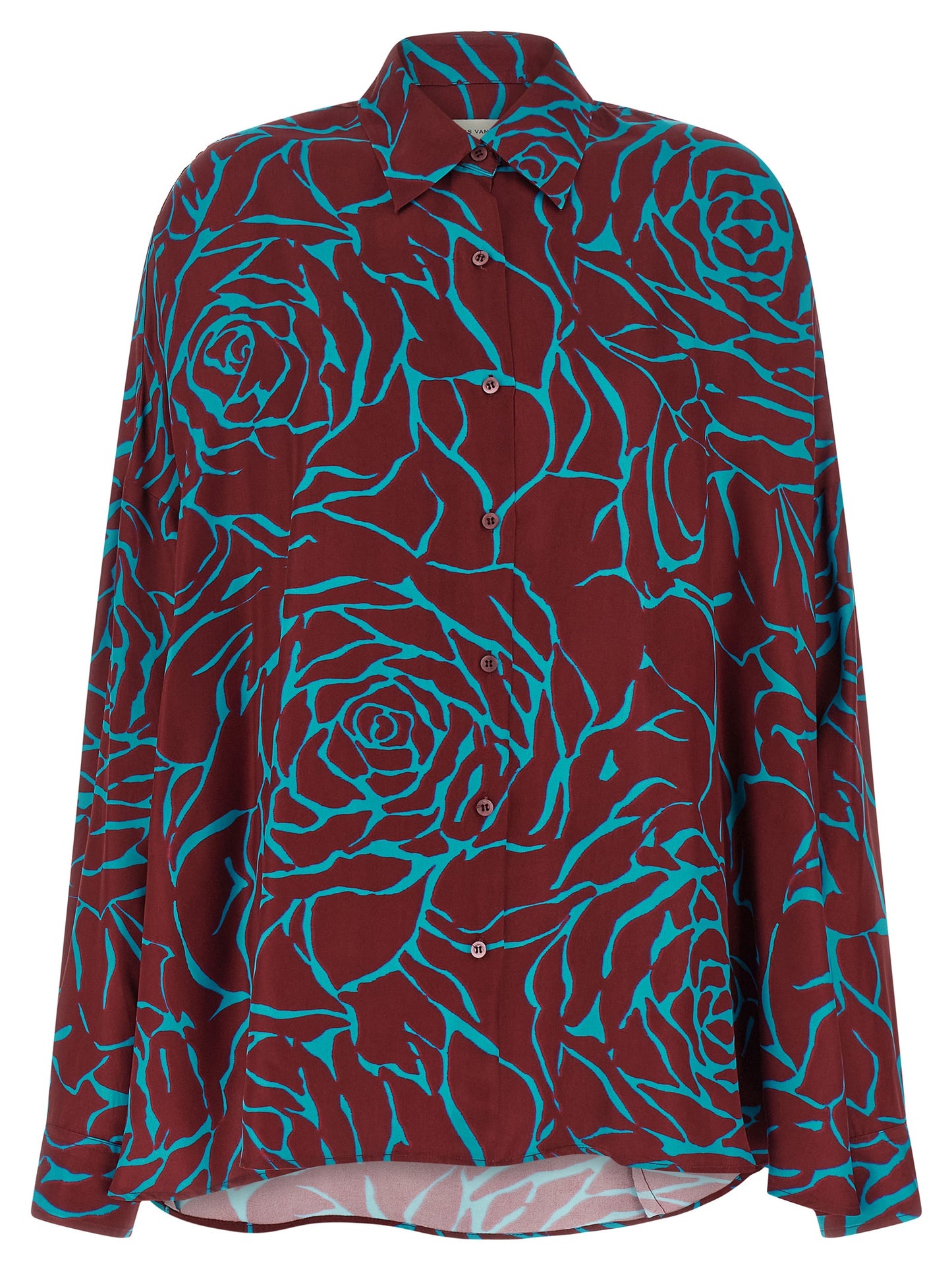 Dries Van Noten Women's Long-Sleeve Viscose Blouse - Bordeaux Floral Print
