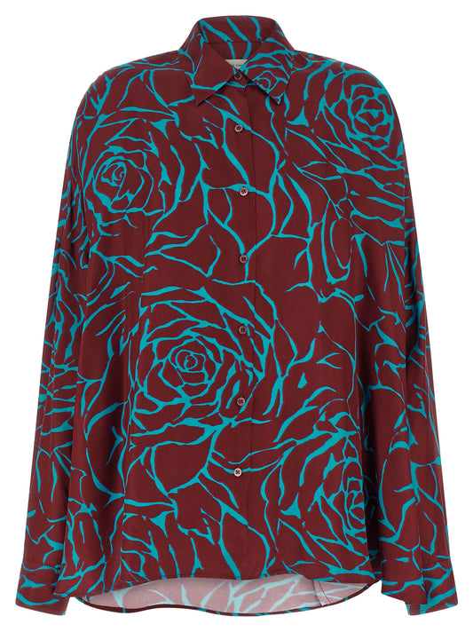 Dries Van Noten Women's Long-Sleeve Viscose Blouse - Bordeaux Floral Print