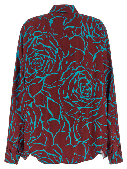 Dries Van Noten Women's Long-Sleeve Viscose Blouse - Bordeaux Floral Print