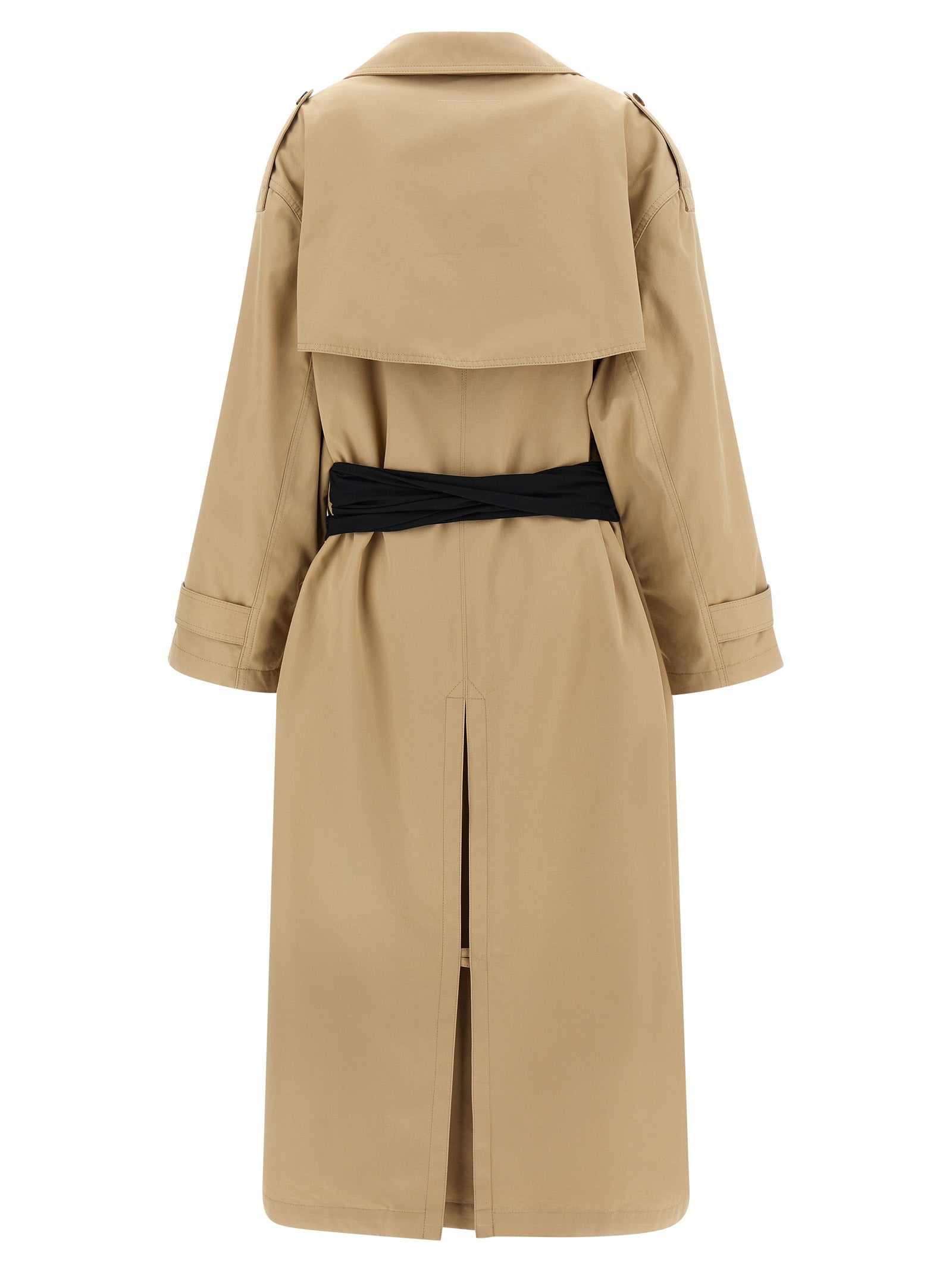 Trench Coat by MM6 Maison Margiela for women in stretch cotton and beige presents a exquisite silhouette, showcasing a exquisite lapel neckline and functional pockets for an elevated aesthetic.