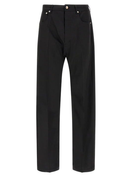 Jeans by Rick Owens for men in denim & virgin wool black features an refined tailoring silhouette, showcasing a premium wide with a low rise and long cut for a refined tailoring look.