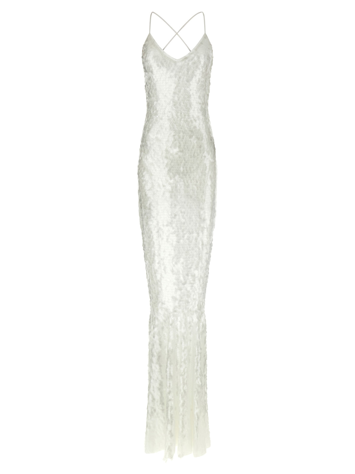Norma Kamali Women's Mermaid Round Neck &V Polyamide Mesh & Sequins Dress - Transparent White