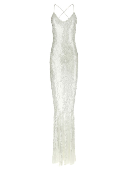 Norma Kamali Women's Mermaid Round Neck &V Polyamide Mesh & Sequins Dress - Transparent White
