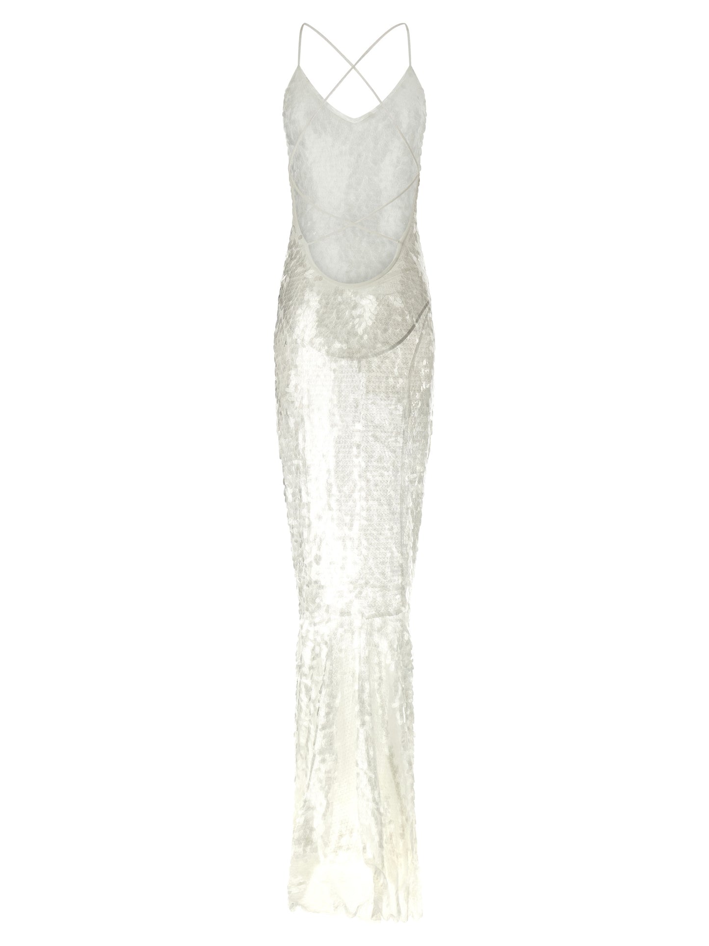 Norma Kamali Women's Mermaid Round Neck &V Polyamide Mesh & Sequins Dress - Transparent White