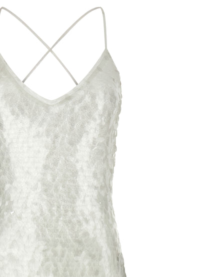 Norma Kamali Women's Mermaid Round Neck &V Polyamide Mesh & Sequins Dress - Transparent White