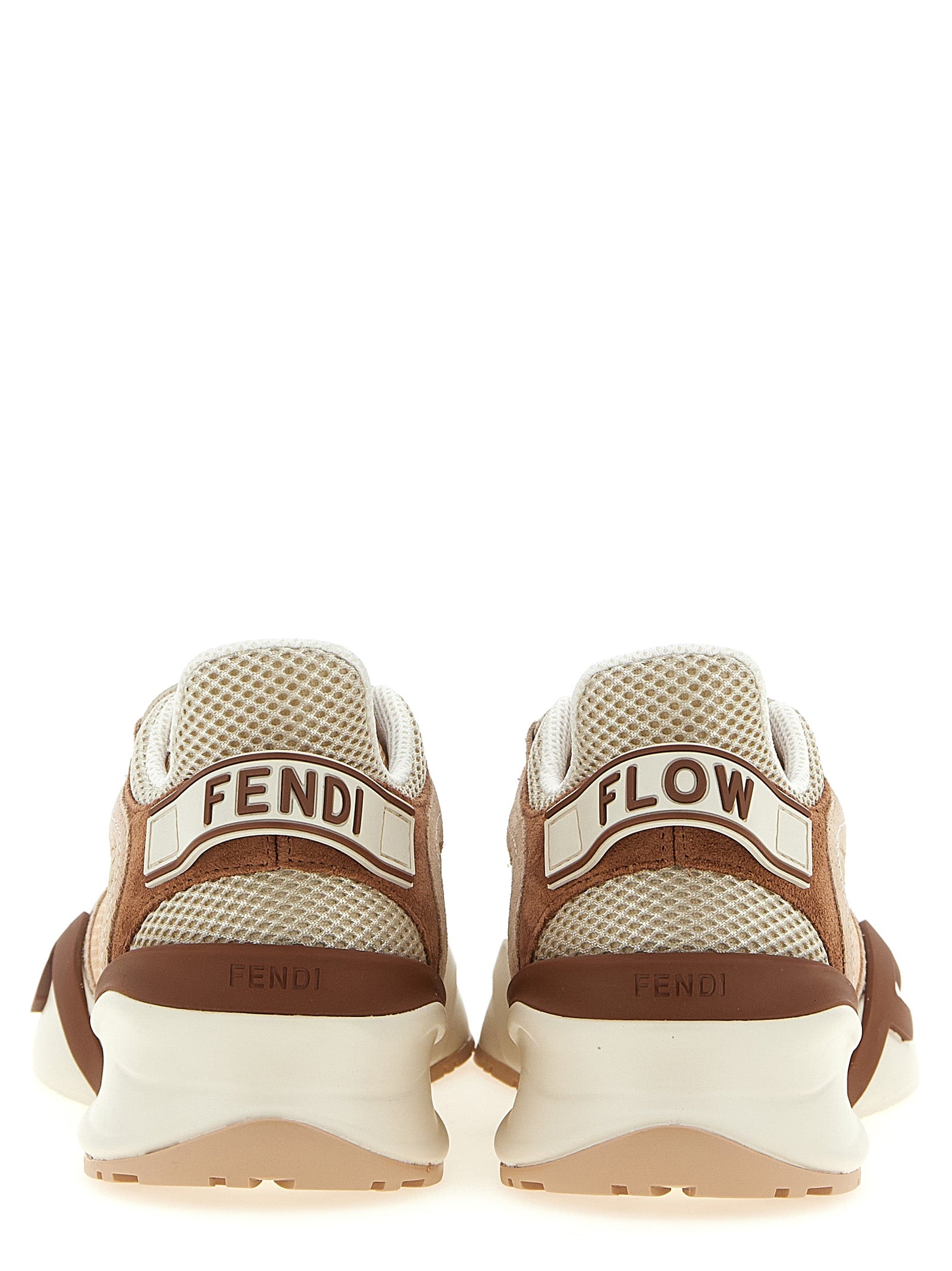 Athletic Sneakers by Fendi for women in polyamide polyester suede leather multicolor & pink showcases a architectural silhouette, artfully capturing the essence of the Flow Women's Athletic Polyamide Polyester Suede Leather Sneakers with its signature architectural athletic style construction.