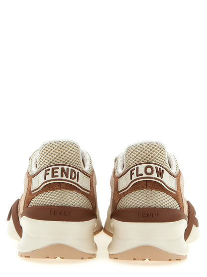 Athletic Sneakers by Fendi for women in polyamide polyester suede leather multicolor & pink showcases a architectural silhouette, artfully capturing the essence of the Flow Women's Athletic Polyamide Polyester Suede Leather Sneakers with its signature architectural athletic style construction.