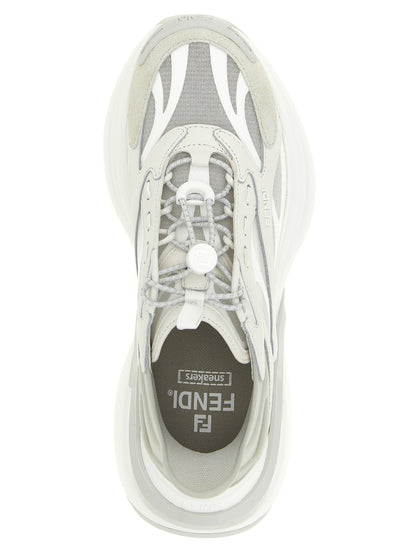 Athletic Sneakers by Fendi for women in suede calfskin leather gray & patterned showcases a architectural silhouette, artfully capturing the essence of the Women's Chunky Suede Calfskin Leather Athletic Sneakers with its signature architectural chunky style construction.