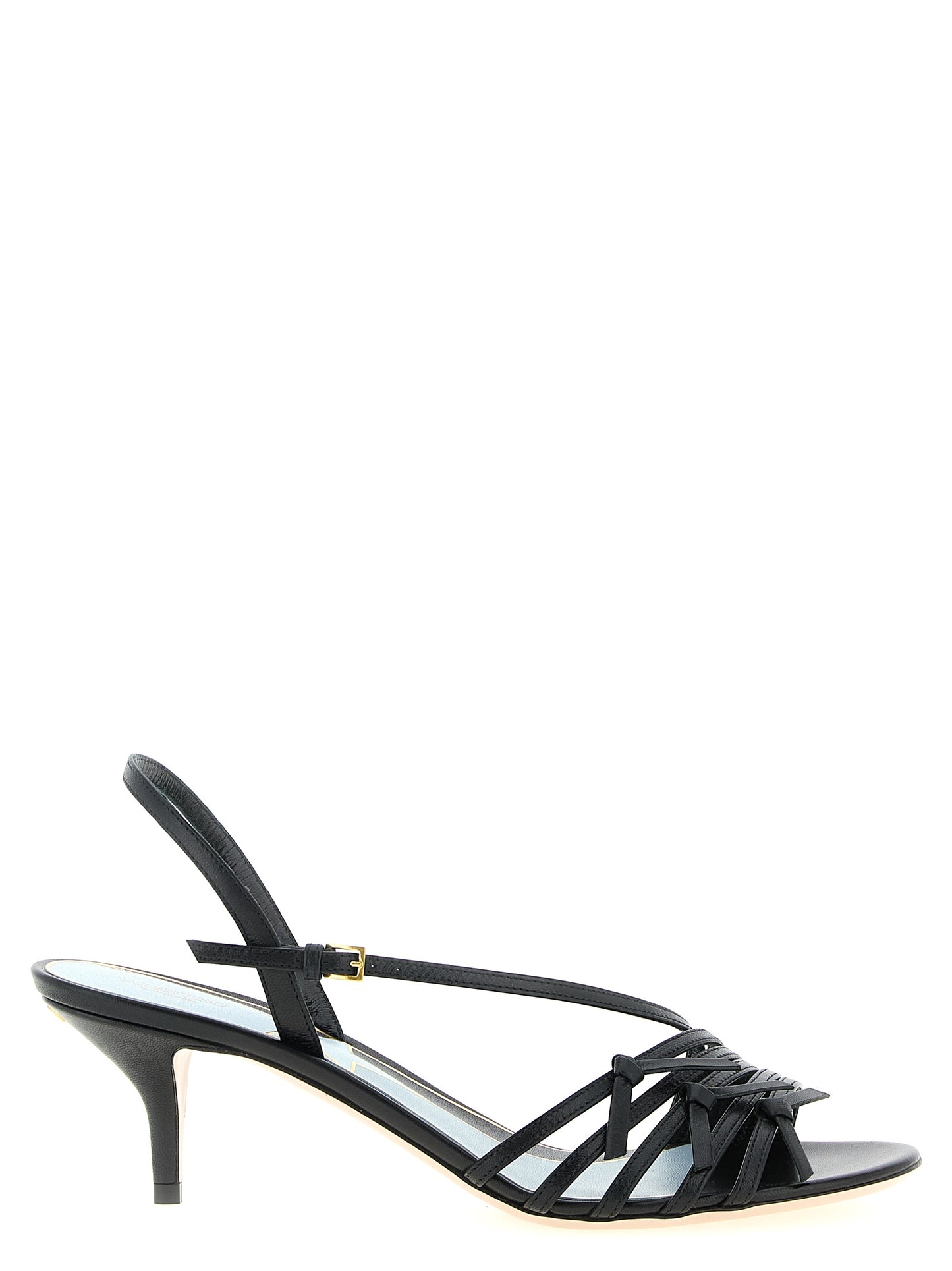 Stiletto Sandals by Valentino Garavani for women in calfskin & brass black, patterned & signature features an architectural design from the Star V Logo Women's Calfskin & Brass Stiletto Sandals collection, defined by a architectural stiletto and for a architectural finish.