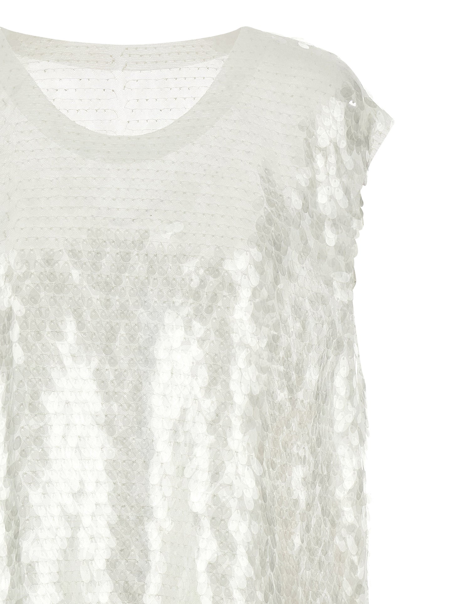 Tank Top by Norma Kamali for women in polyamide & sequins white showcases a meticulous silhouette, artfully finished with a meticulous crew neckline and for a sophisticated, meticulous look.