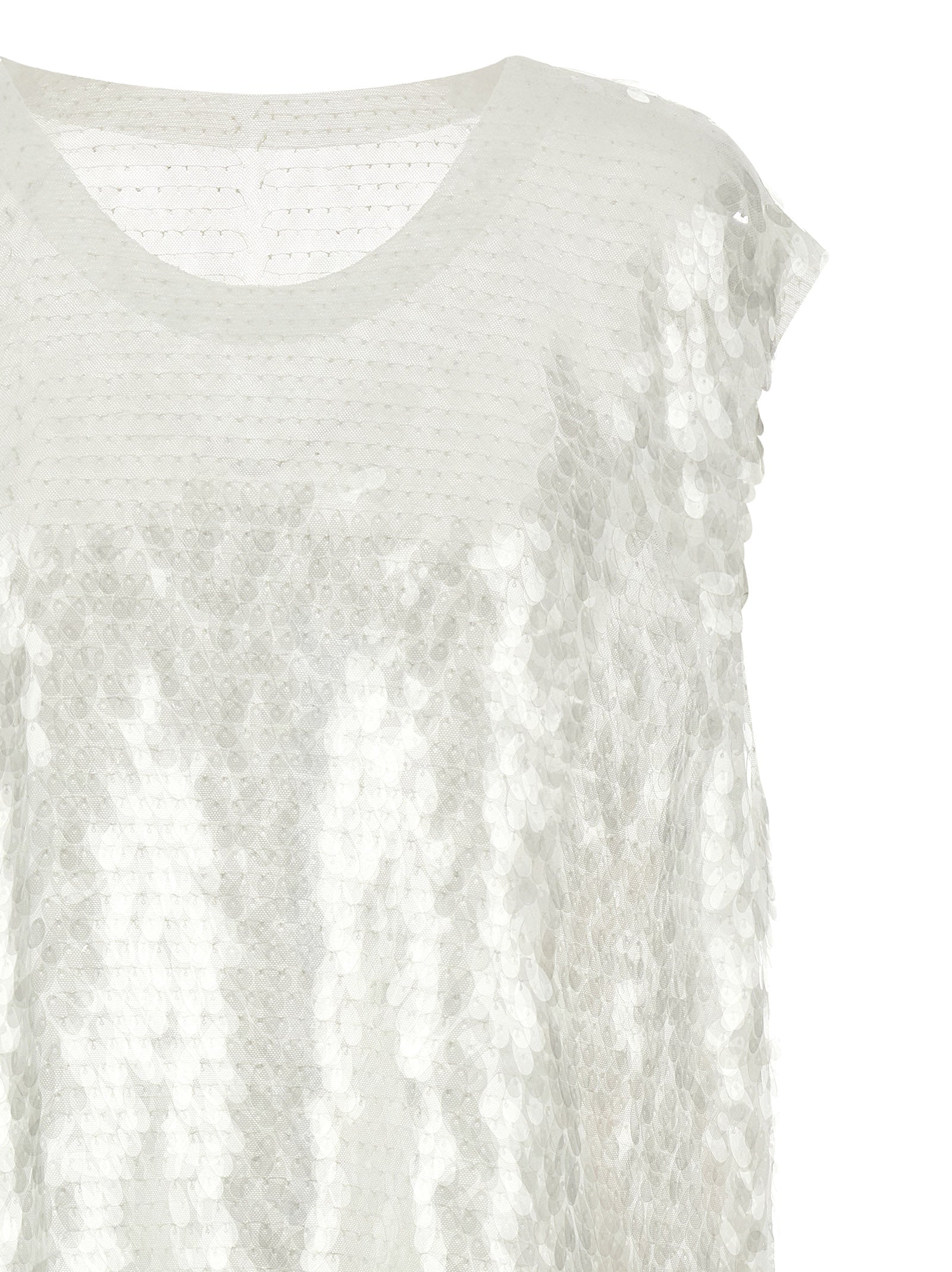 Tank Top by Norma Kamali for women in polyamide & sequins white showcases a meticulous silhouette, artfully finished with a meticulous crew neckline and for a sophisticated, meticulous look.