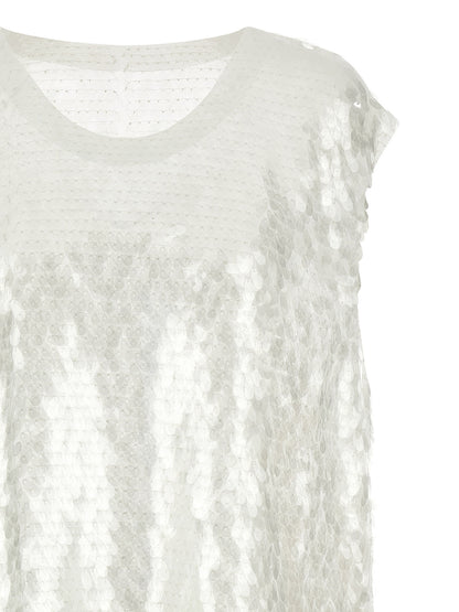 Tank Top by Norma Kamali for women in polyamide & sequins white showcases a meticulous silhouette, artfully finished with a meticulous crew neckline and for a sophisticated, meticulous look.