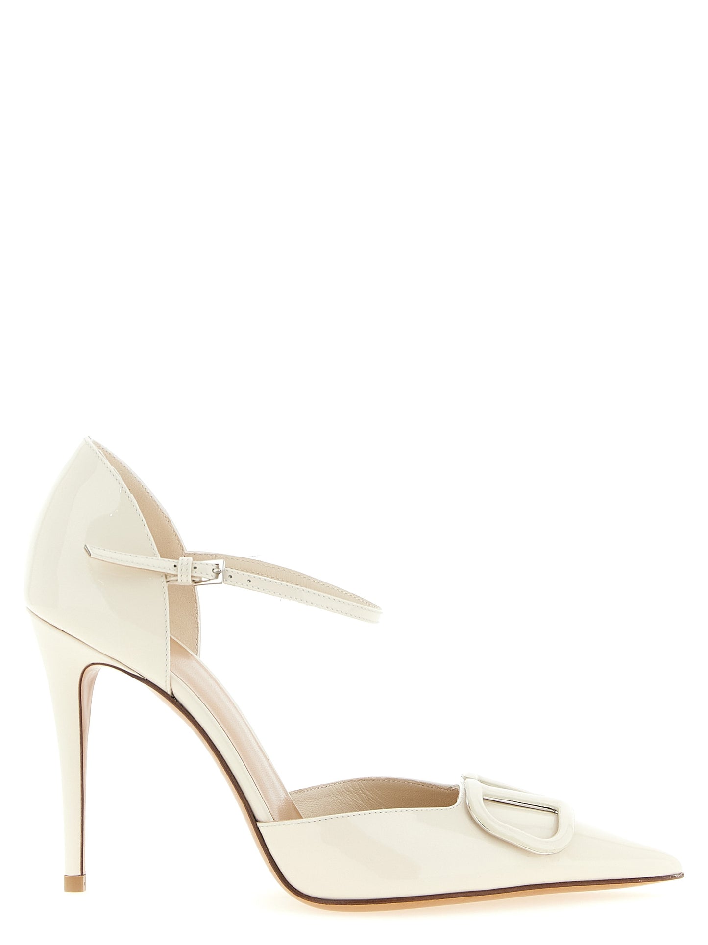This High-Heel Stiletto Ankle Strap Pumps Heels by Valentino Garavani for women in calfskin leather white & signature presents a effortlessly chic silhouette from the V Logo Women's Calfskin Leather High-Heel Stiletto Ankle Strap Pumps Heels collection, featuring a effortlessly chic stiletto high-heel and effortlessly chic pointed toe style.