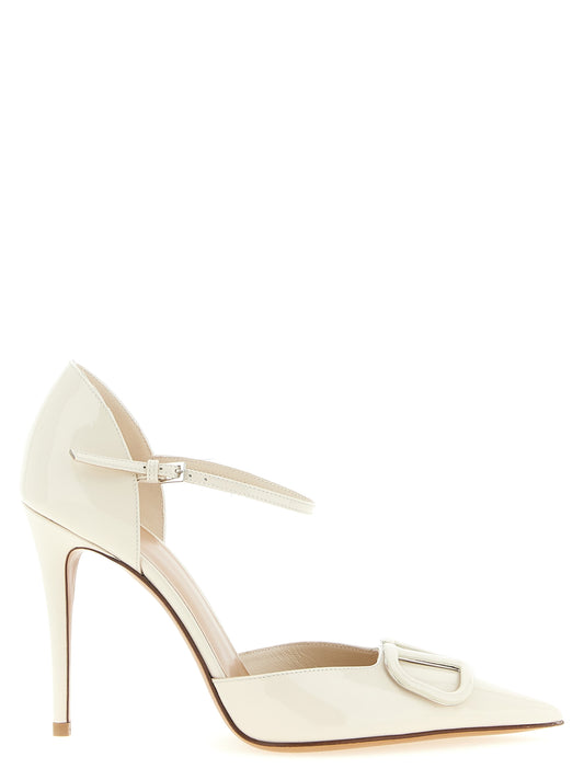 This High-Heel Stiletto Ankle Strap Pumps Heels by Valentino Garavani for women in calfskin leather white & signature presents a effortlessly chic silhouette from the V Logo Women's Calfskin Leather High-Heel Stiletto Ankle Strap Pumps Heels collection, featuring a effortlessly chic stiletto high-heel and effortlessly chic pointed toe style.