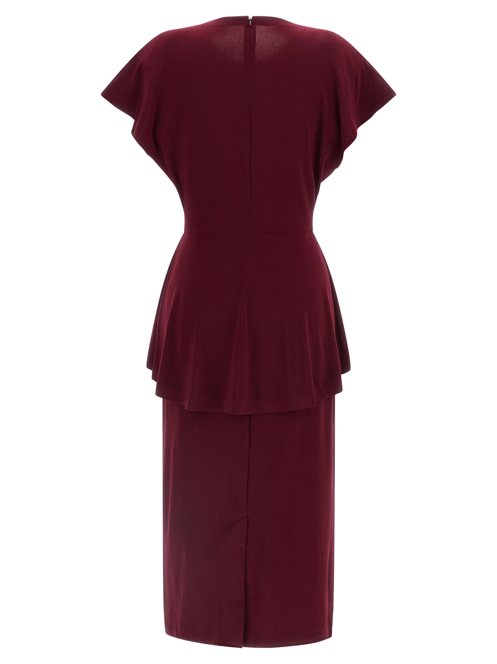 Dress by Norma Kamali for women in stretch polyester bordeaux features an magnificent silhouette, artfully detailed with a magnificent crew neckline and that flows into an magnificent midi short.