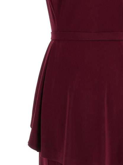 Dress by Norma Kamali for women in stretch polyester bordeaux showcases a striking silhouette, elegantly detailed with a , refined , and a striking midi short for a striking finish.