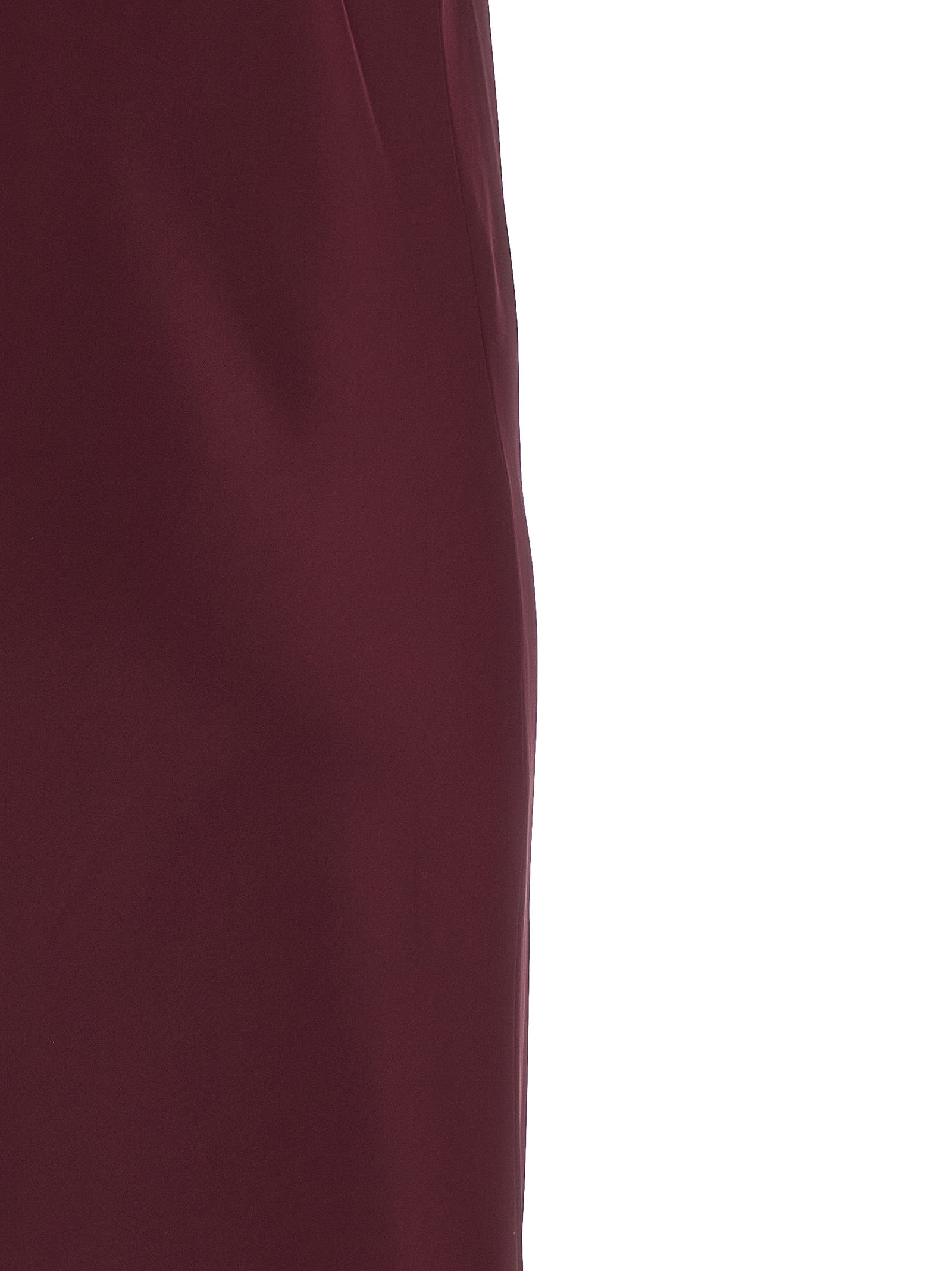 Dress by Norma Kamali for women in polyester satin bordeaux features a dramatic silhouette, showcasing an elegant and that flows into a dramatic midi.