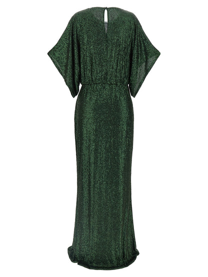 Dress by Norma Kamali for women in polyester & sequins bicolour & green showcases a striking silhouette, elegantly detailed with a , refined crew neckline, and a striking short long for a striking finish.
