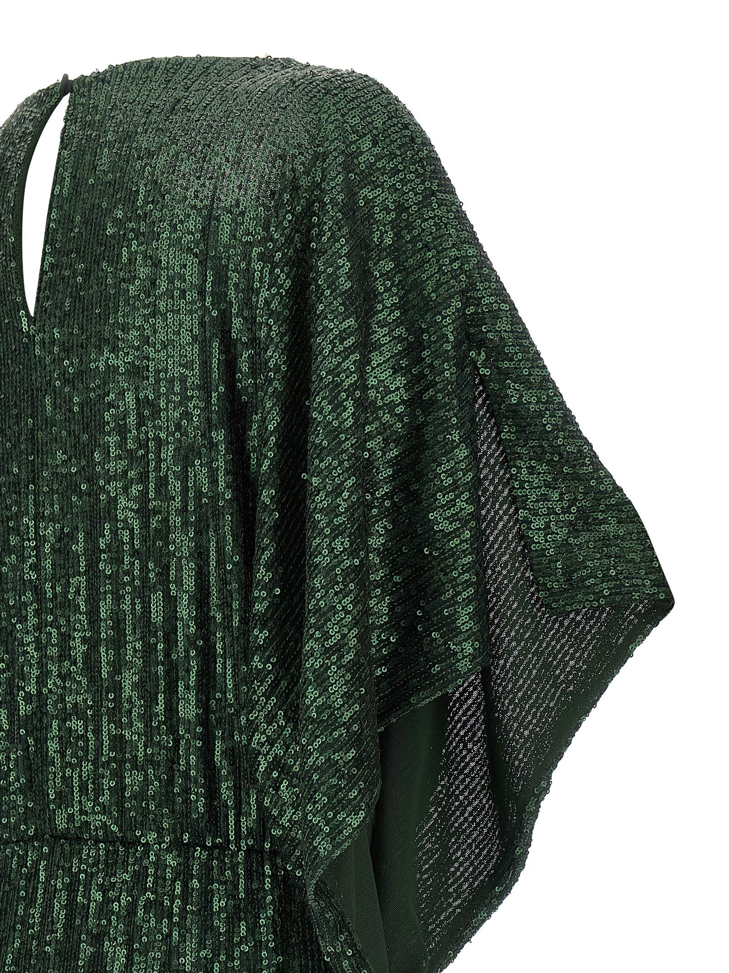 Dress by Norma Kamali for women in polyester & sequins bicolour & green features an sultry silhouette defined by a and , falling to an sultry short long for a sultry look.
