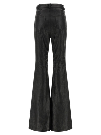 Trousers by Rick Owens for women in lamb leather black presents a smart silhouette, meticulously detailed with a smart bootcut & slim, a smart long, and a smart high rise.