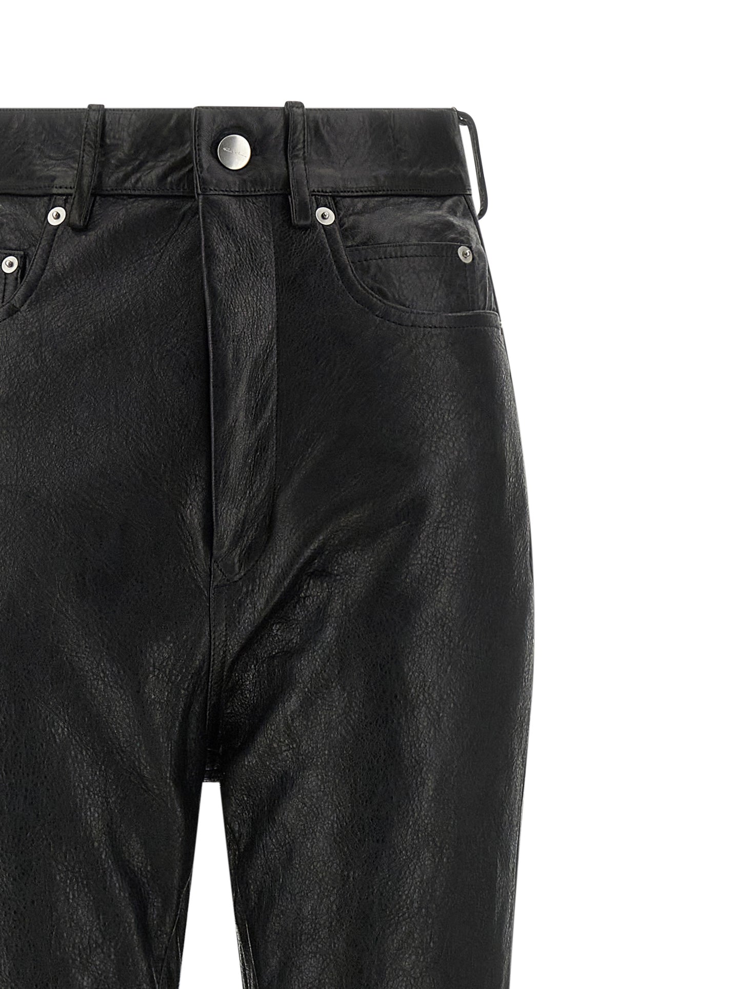 Trousers by Rick Owens for women in lamb leather black features a artisanal silhouette, showcasing a sophisticated bootcut & slim with a long and high rise for a artisanal finish.