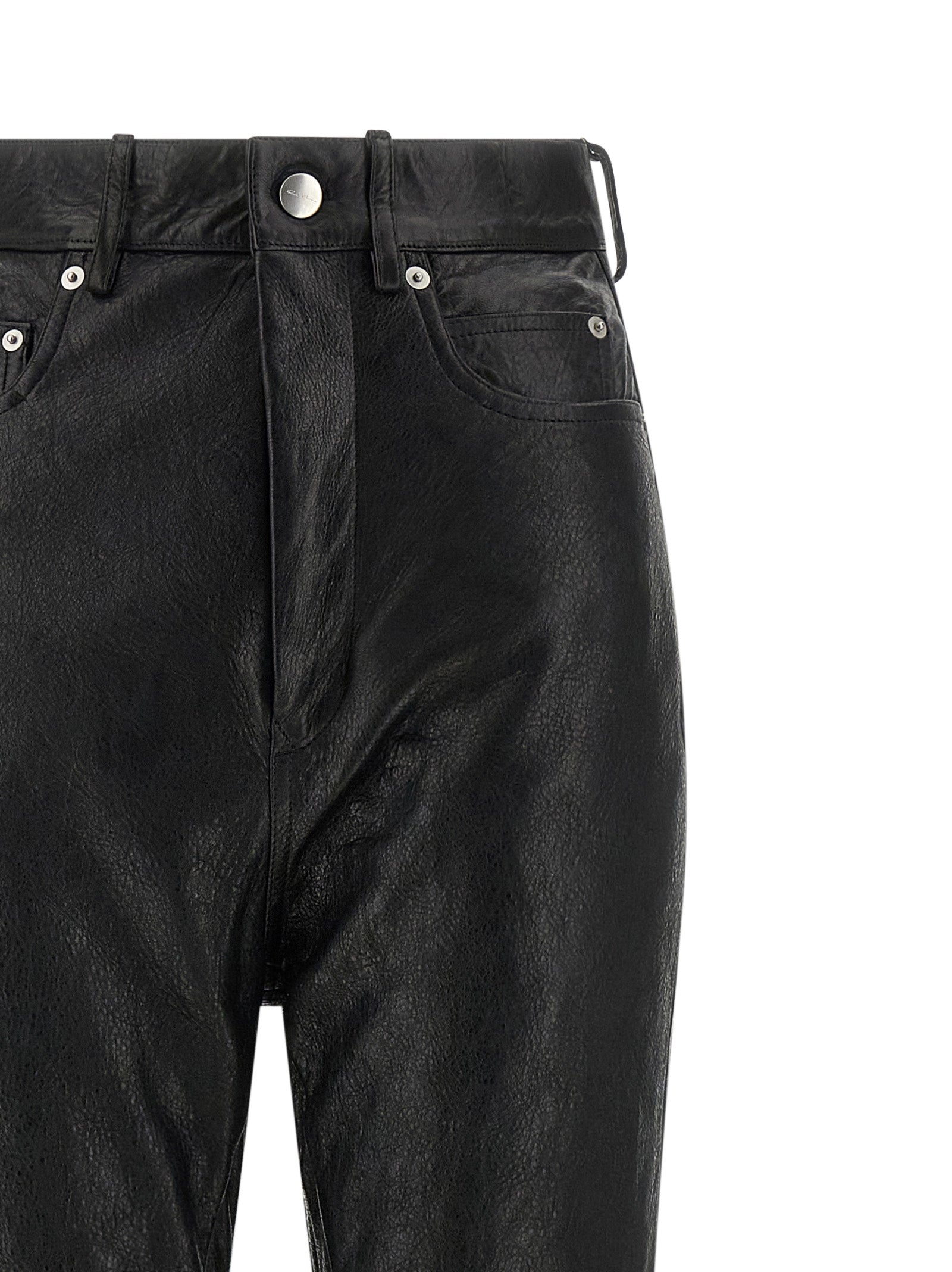 Trousers by Rick Owens for women in lamb leather black features a artisanal silhouette, showcasing a sophisticated bootcut & slim with a long and high rise for a artisanal finish.