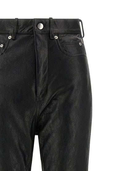 Trousers by Rick Owens for women in lamb leather black features a artisanal silhouette, showcasing a sophisticated bootcut & slim with a long and high rise for a artisanal finish.