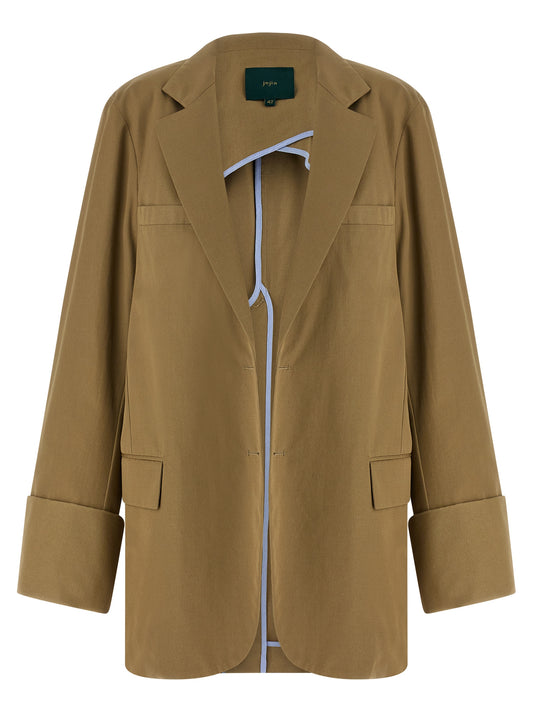 MAISON JEJIA Women's Single Breasted Cotton Blazer - Beige