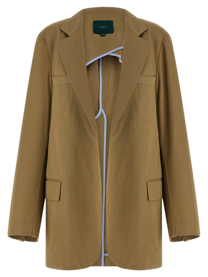 MAISON JEJIA Women's Single Breasted Cotton Blazer - Beige