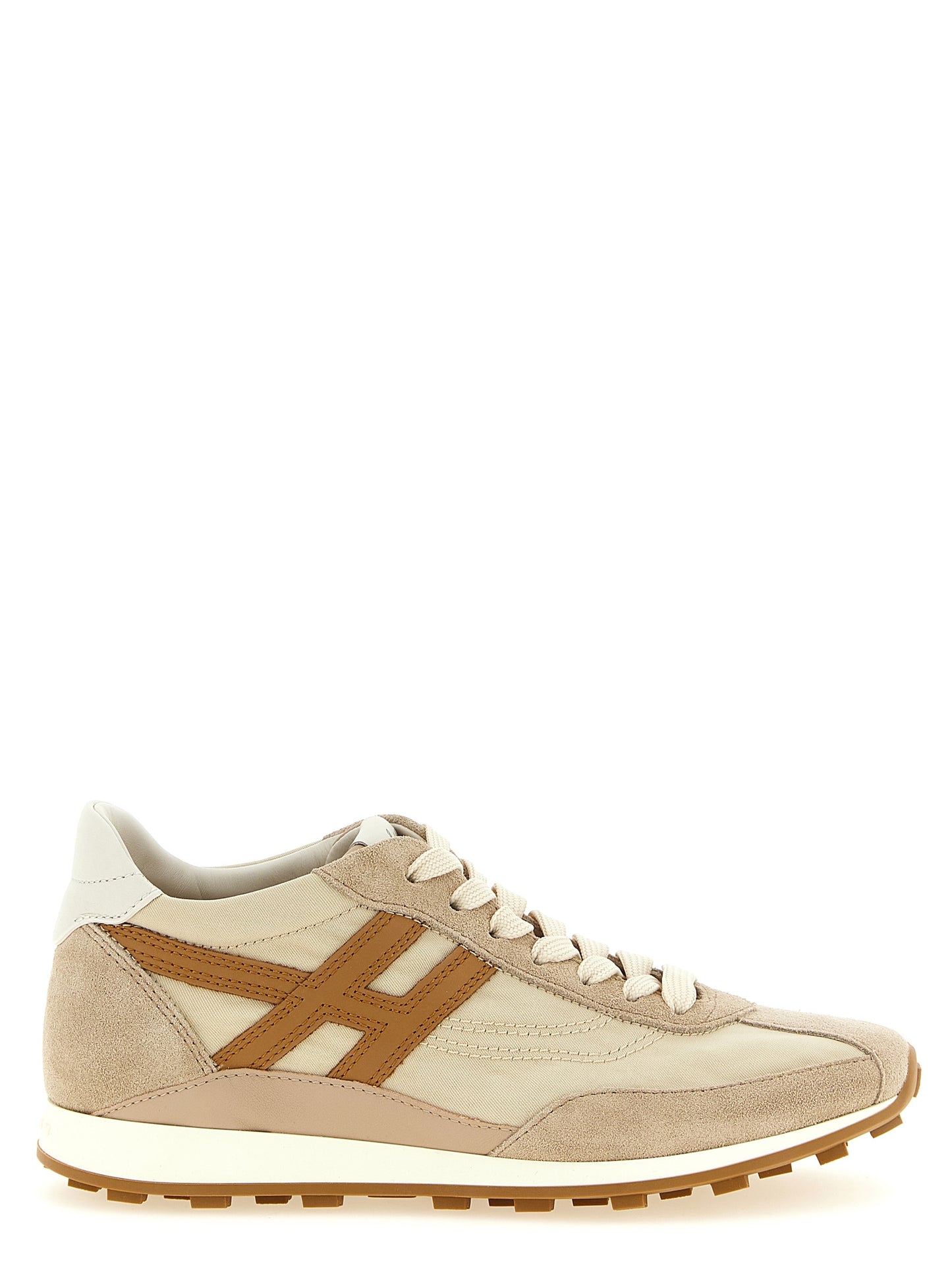 Athletic Sneakers by Hogan for women in polyamide suede leather beige presents a sleek silhouette, perfectly capturing the athletic style essence of Women's Athletic Polyamide Suede Leather Sneakers with its sleek design and premium finish.