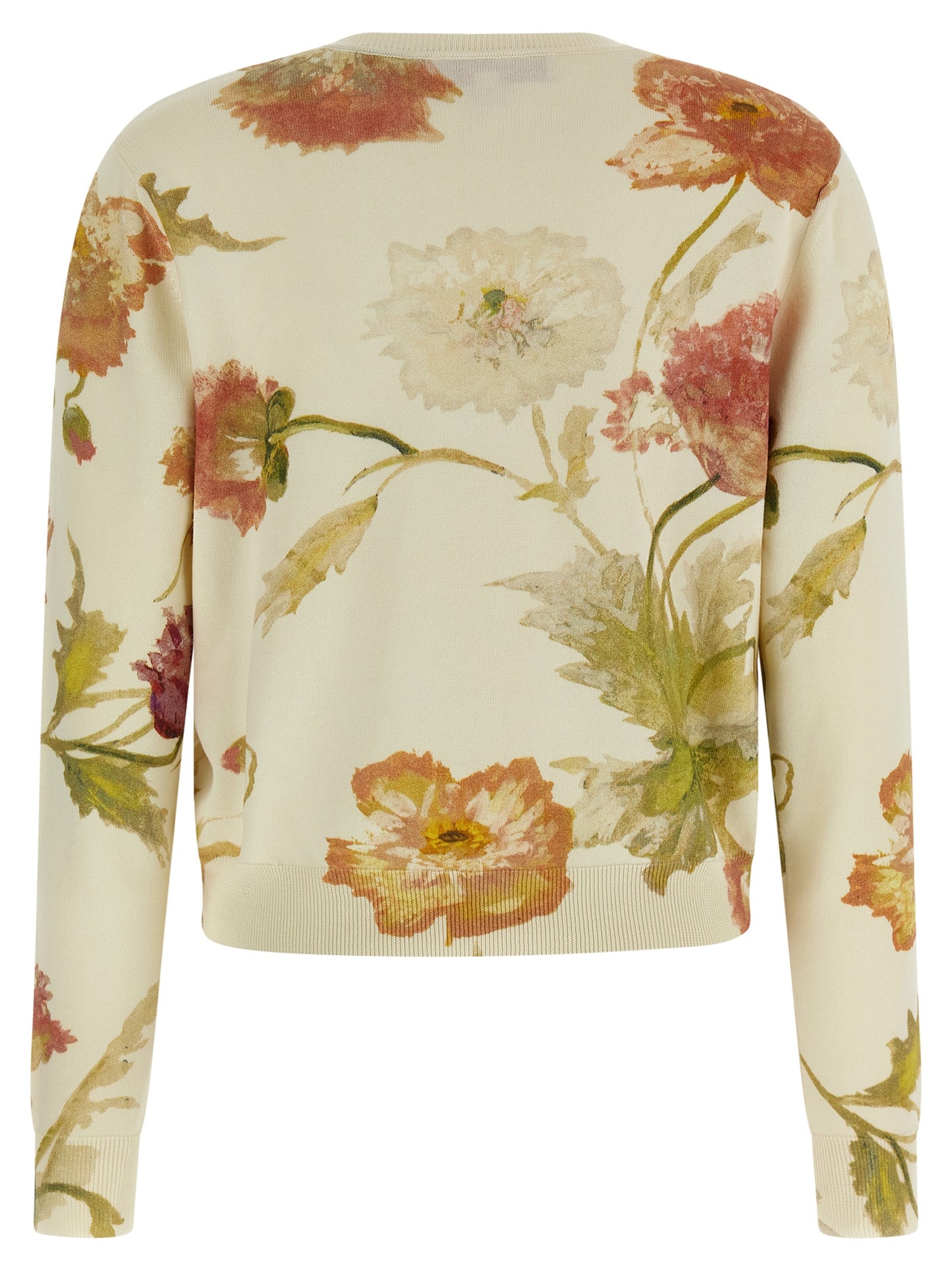 Carolina Herrera Women's Crew Neck Cotton & Silk Cardigan - Gold White Floral Print