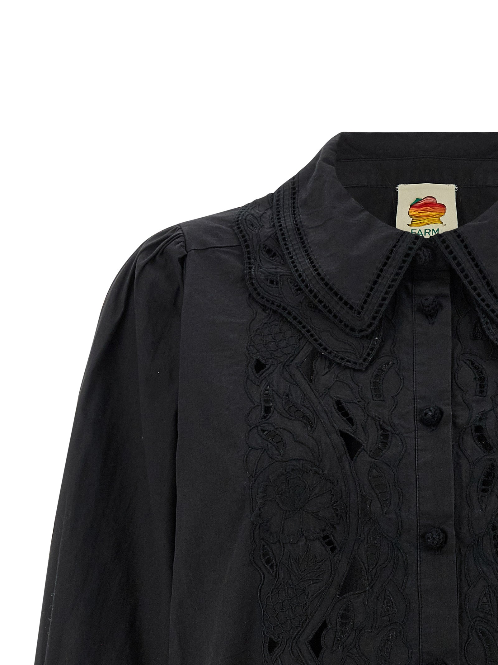Blouse by FARM RIO for women in cotton black & floral showcases a sleek silhouette, elegantly detailed with a sleek and for a sleek finish.
