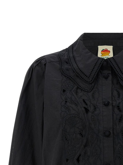 Blouse by FARM RIO for women in cotton black & floral showcases a sleek silhouette, elegantly detailed with a sleek and for a sleek finish.