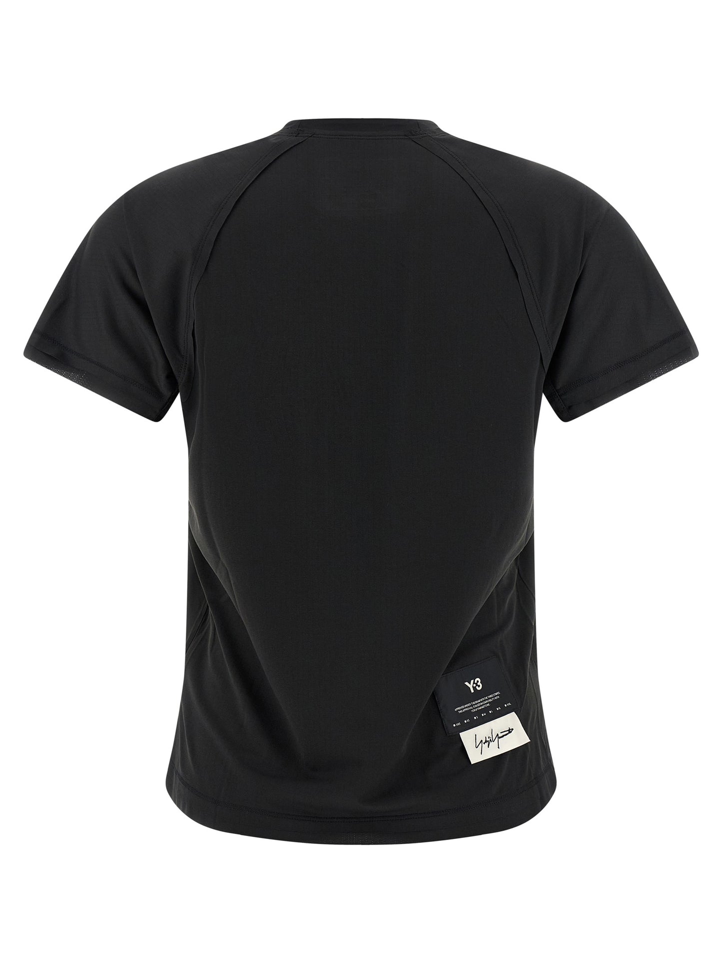 Activewear T-Shirt by Y-3 for women in polyester black features an athletic silhouette with sleeves and a crew neckline neckline, enhanced by high-performance .