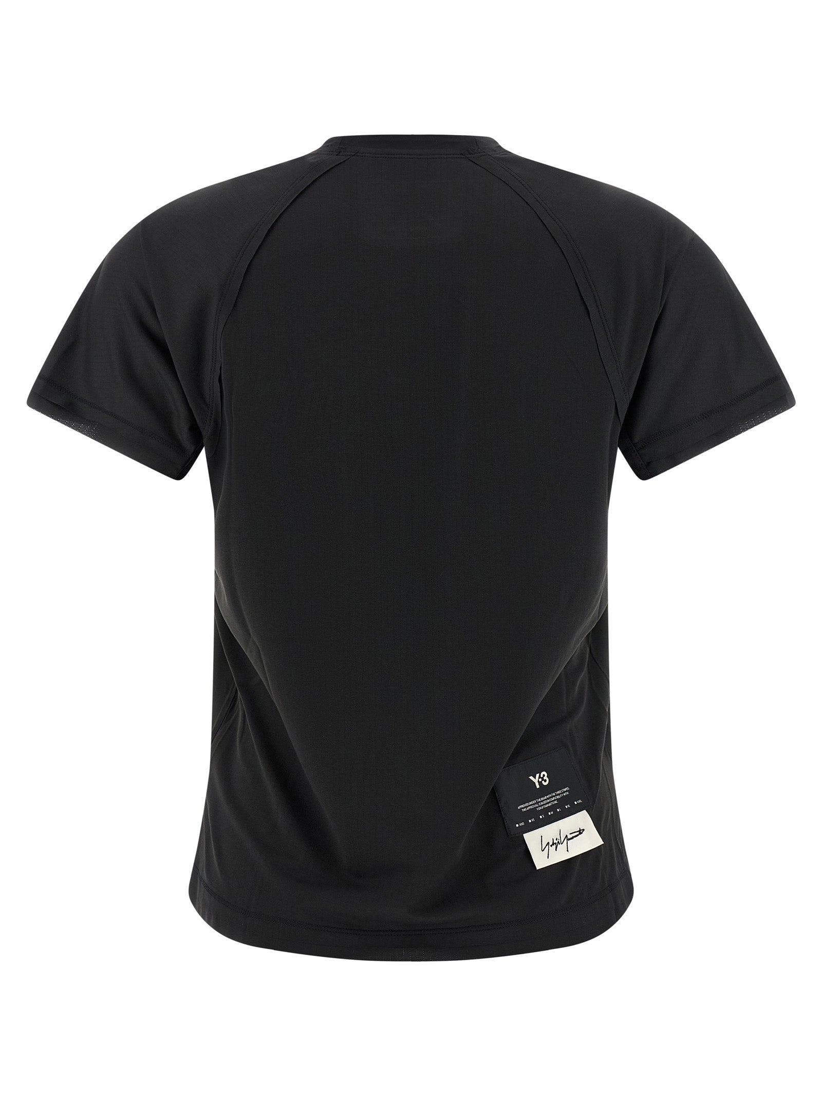 Activewear T-Shirt by Y-3 for women in polyester black features an athletic silhouette with sleeves and a crew neckline neckline, enhanced by high-performance .