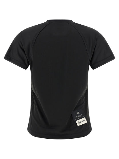 Activewear T-Shirt by Y-3 for women in polyester black features an athletic silhouette with sleeves and a crew neckline neckline, enhanced by high-performance .