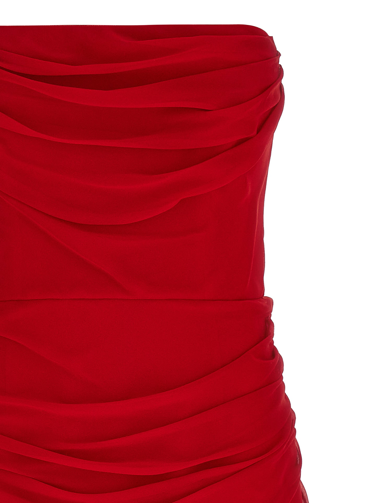 Dress by Carolina Herrera for women in silk chiffon multicolor & red features an magnificent silhouette, artfully detailed with a magnificent split strapless neckline and that flows into an magnificent midi.