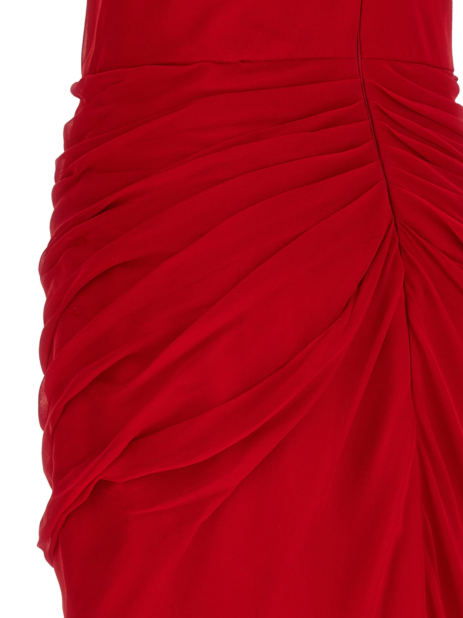 Dress by Carolina Herrera for women in silk chiffon multicolor & red presents a sinuous silhouette, showcasing a sophisticated and detailed with a sinuous midi for a refined finish.