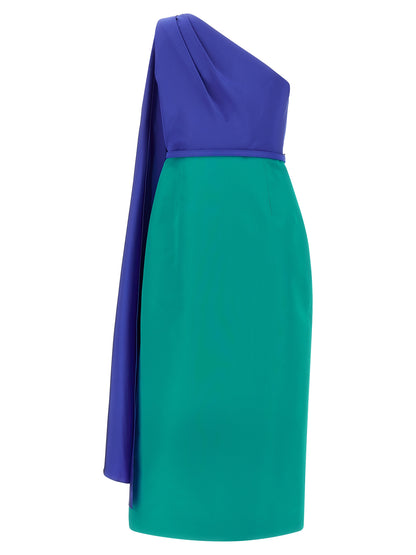 Dress by Carolina Herrera for women in silk multicolor showcases a striking silhouette, elegantly detailed with a , refined asymmetric neckline, and a striking midi for a striking finish.