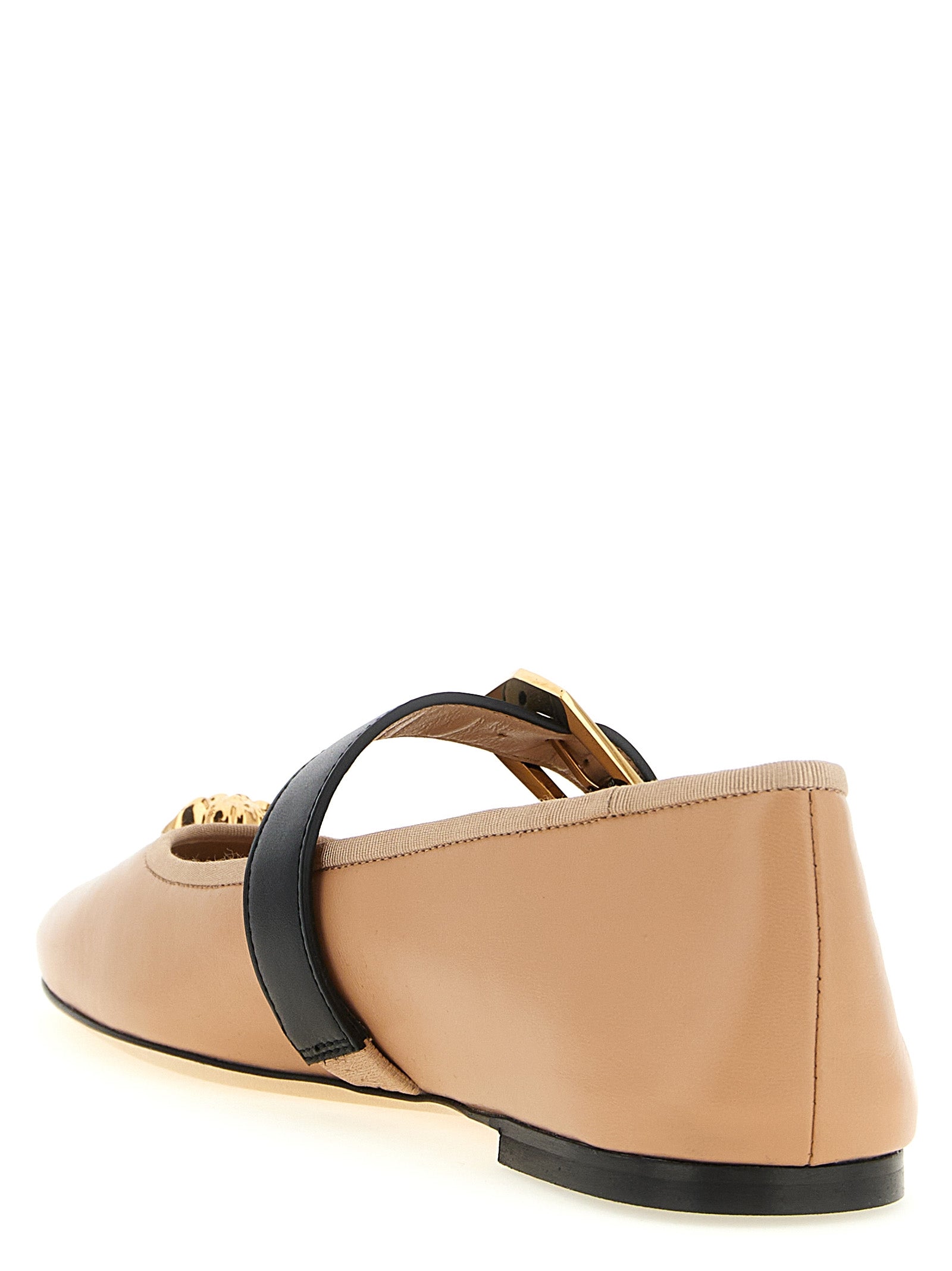 Ballet Flat Shoes by Versace for women in lamb leather multicolor & pink features an captivating silhouette, showcasing the captivating style of the Medusa Women's Lamb Leather Ballet Flat Shoes with its distinct and refined .