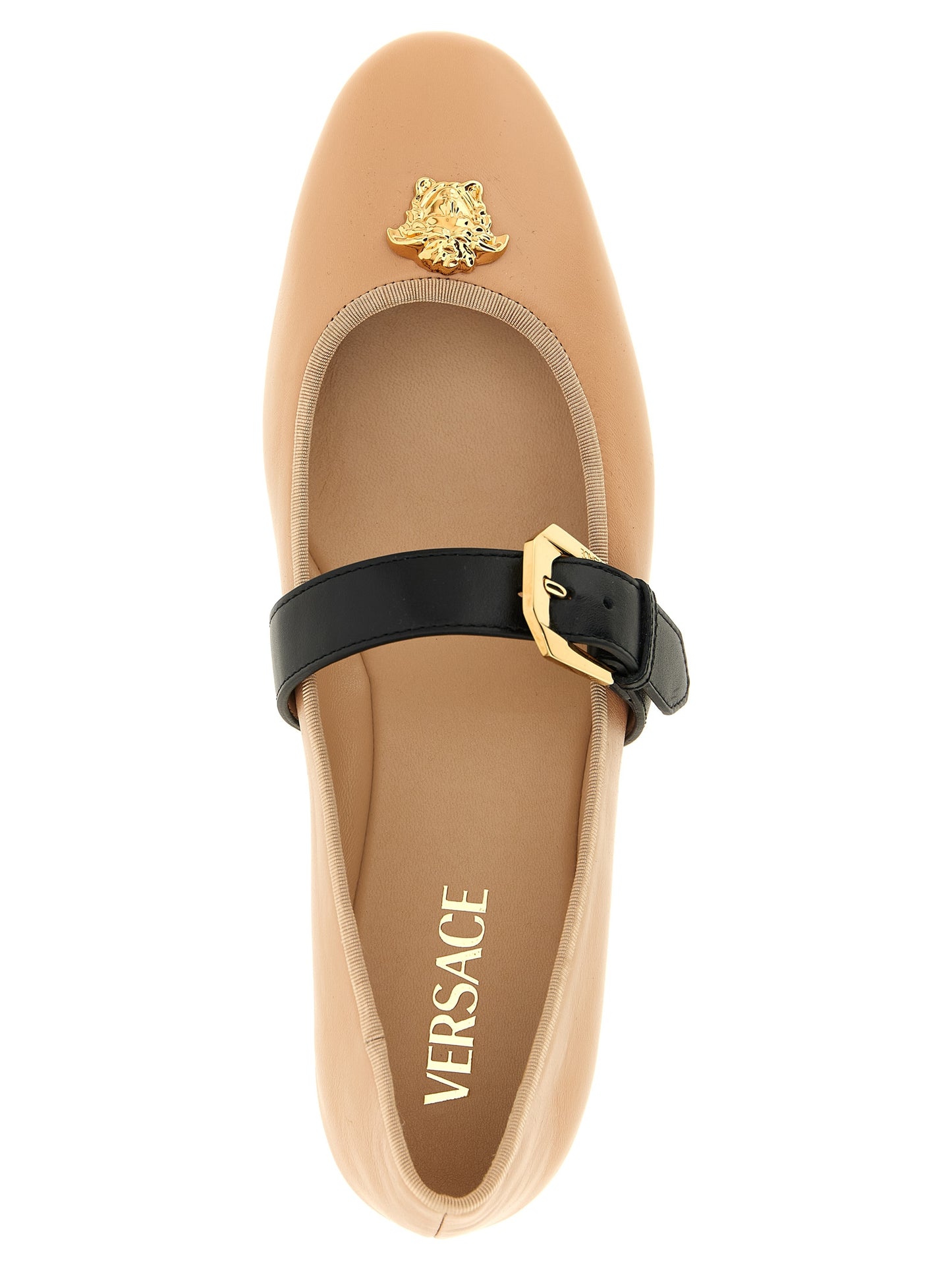 Ballet Flat Shoes by Versace for women in lamb leather multicolor & pink showcases a enchanting silhouette as part of the Medusa Women's Lamb Leather Ballet Flat Shoes collection, defined by a enchanting and for a enchanting look.