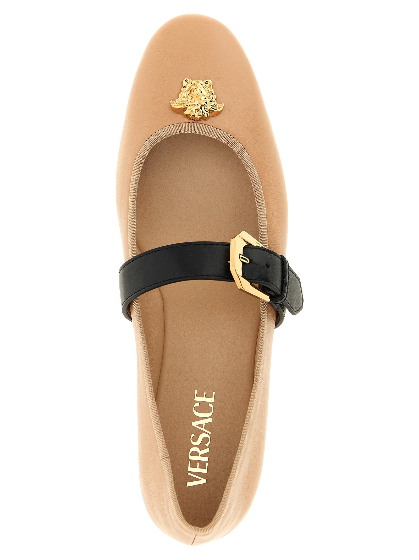 Ballet Flat Shoes by Versace for women in lamb leather multicolor & pink showcases a enchanting silhouette as part of the Medusa Women's Lamb Leather Ballet Flat Shoes collection, defined by a enchanting and for a enchanting look.