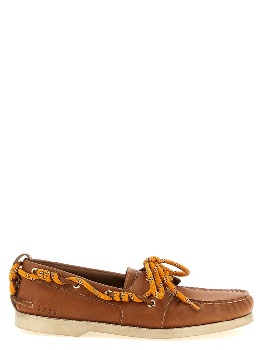 Boat Loafer Slip-On Lace-Up Shoes by Golden Goose for men in cowhide leather brown showcases a timeless silhouette from the Men's Cowhide Leather Boat Loafer Slip-On Lace-Up Shoes collection, featuring a timeless and for a timeless finish.
