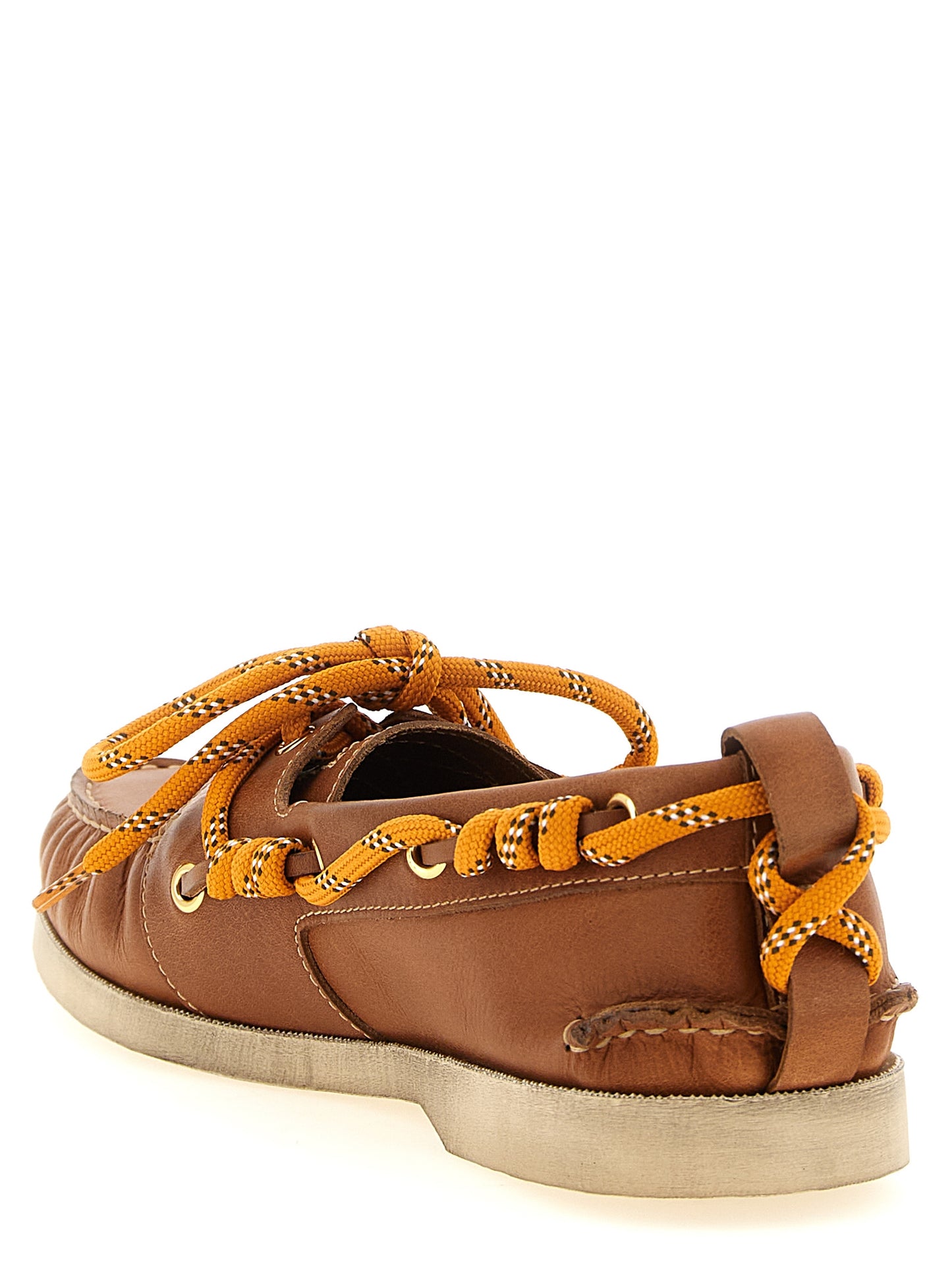 Boat Loafer Slip-On Lace-Up Shoes by Golden Goose for men in cowhide leather brown showcases a impeccable silhouette as Men's Cowhide Leather Boat Loafer Slip-On Lace-Up Shoes, artfully designed with a impeccable and refined for a impeccable finish.