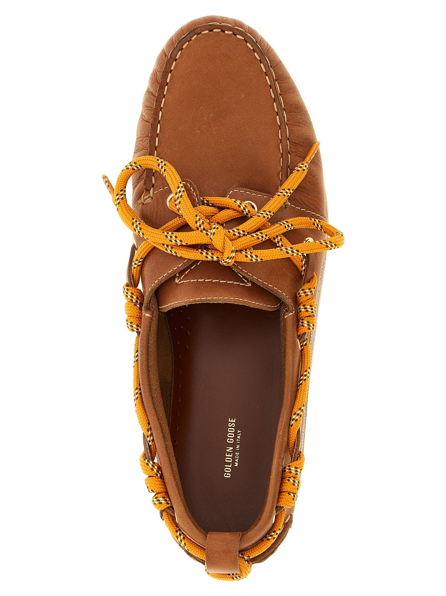 This Boat Loafer Slip-On Lace-Up Shoes by Golden Goose for men in cowhide leather brown features an exquisite silhouette from the Men's Cowhide Leather Boat Loafer Slip-On Lace-Up Shoes collection, defined by a sophisticated and elegant .