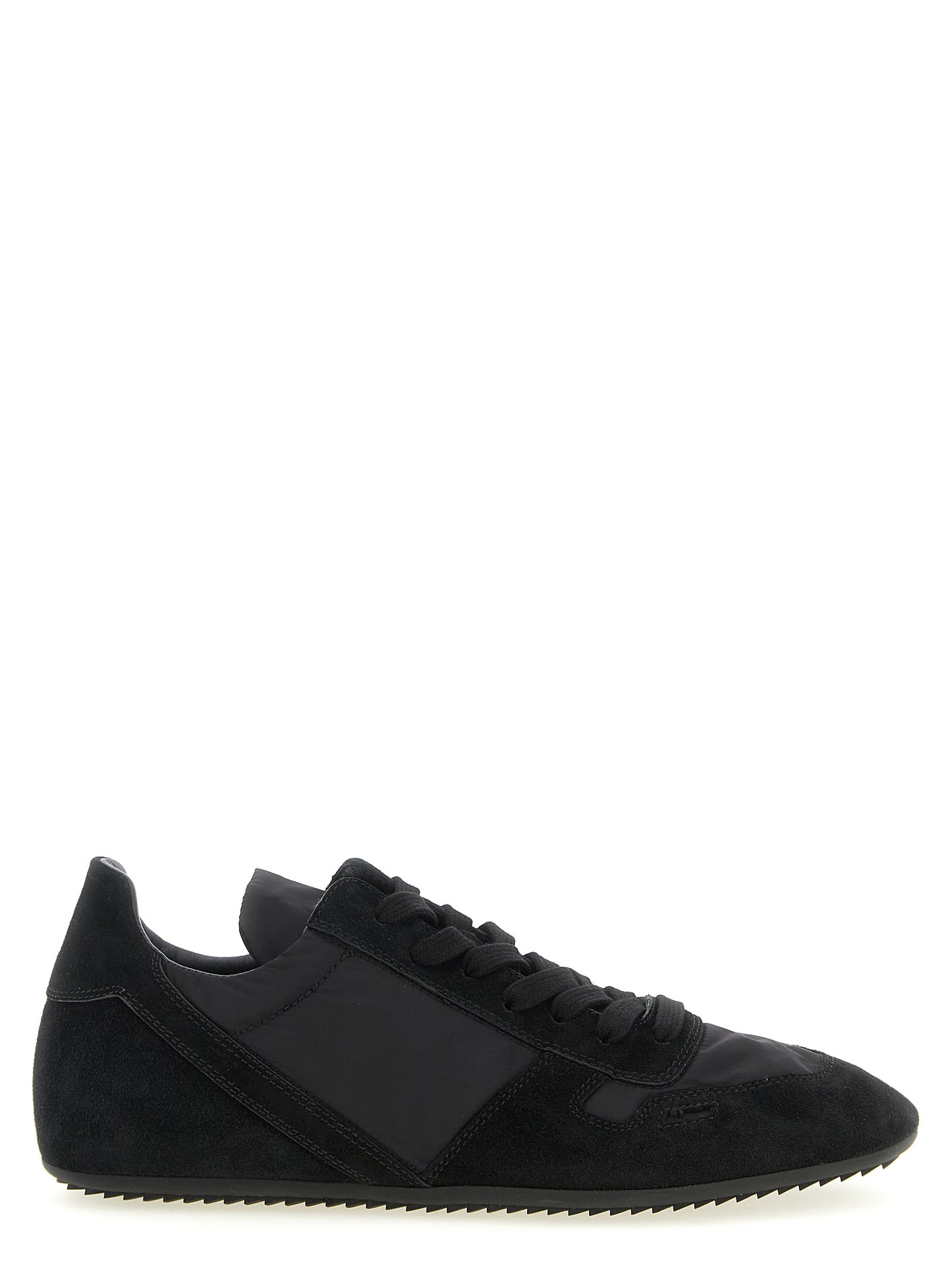 Athletic Sneakers by Rick Owens for men in nylon & calfskin leather black showcases an impeccable silhouette, defined by an impeccable athletic style design that perfectly captures the essence of the Men's Athletic Nylon & Calfskin Leather Sneakers.